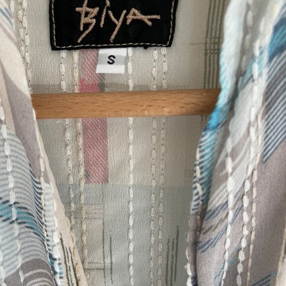 Biya Johnny Was White Stitched Silk Plaid Blouse: NWOT! SMALL (Fits like a Med.) - Picture 3 of 5